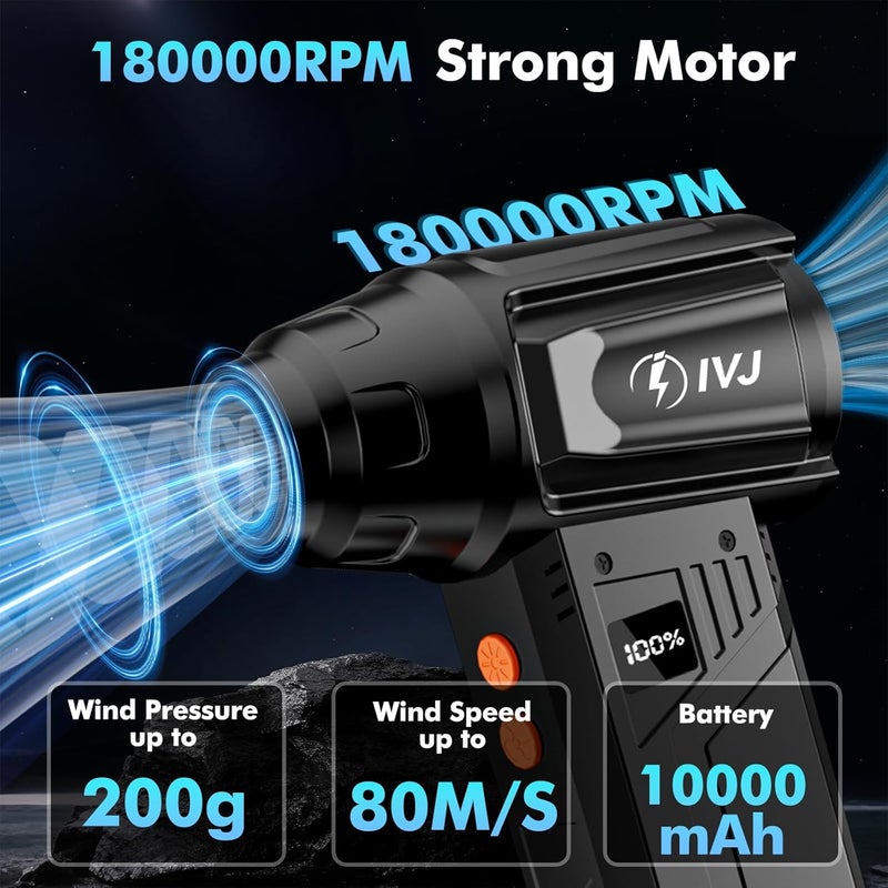 IVJ Compressed Air Duster, 180000RPM Super Power Cordless Electric Air Duster with LED Light Rechargeable 4 Gear Adjustable Mini Air Duster, Dust Blower for Computer, Keyboard, House, Outdoor and Car - Image 2